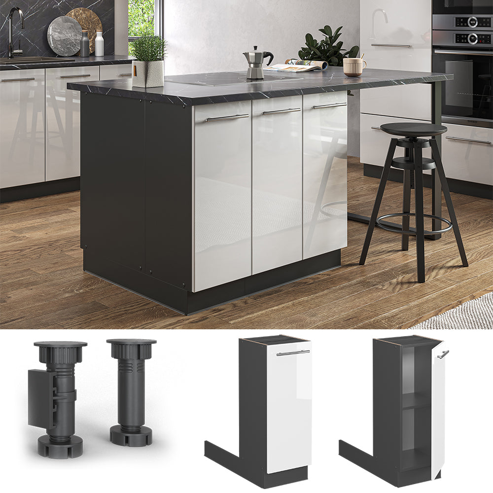 Vicco Isola cucina Bianco lucido 30 cm senza piano di lavoro