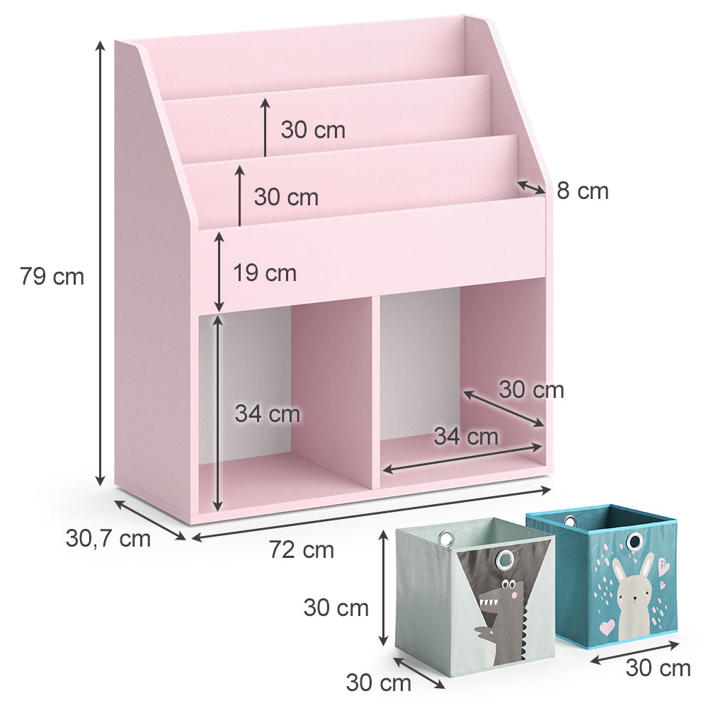 Vicco Libreria bambini rosa 72 x 79 cm con 2 scatole pieghevoli (orso, pecora)