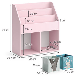 Vicco Libreria bambini rosa 72 x 79 cm con 2 scatole pieghevoli (orso, pecora)