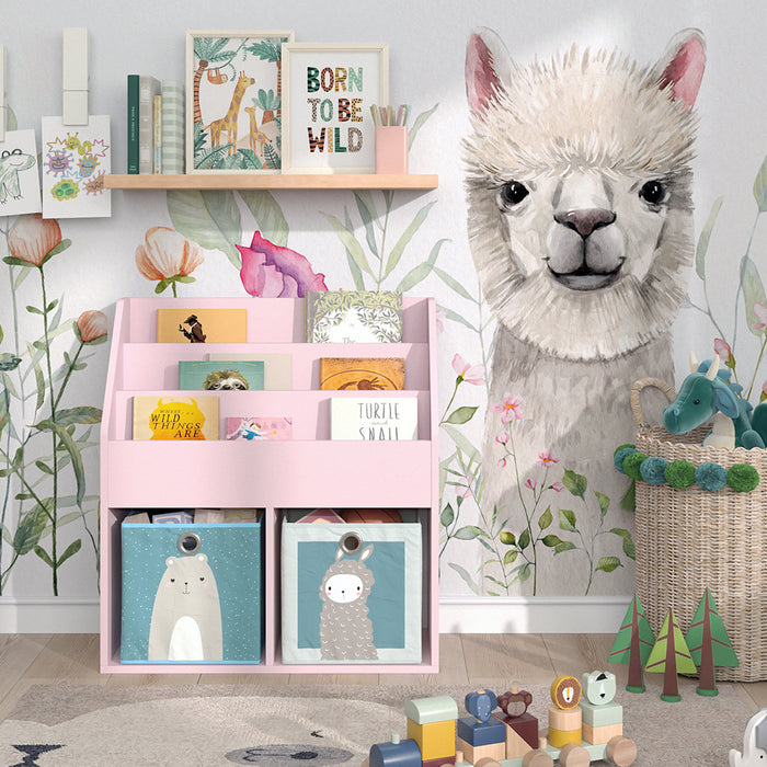 Vicco Libreria bambini rosa 72 x 79 cm con 2 scatole pieghevoli (orso, pecora)