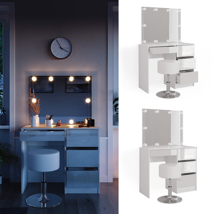 Vicco Tavolo da toeletta Bianco 40 cm con illuminazione a LED e sgabello