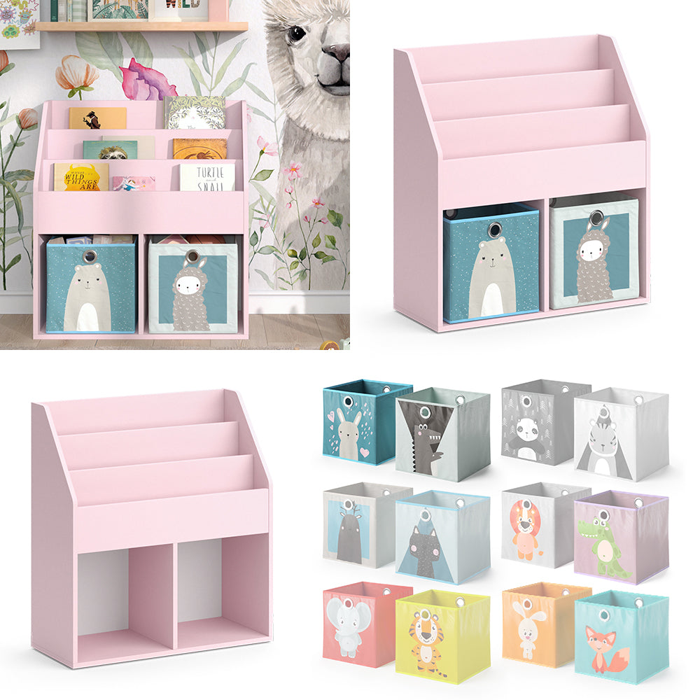 Vicco Libreria bambini rosa 72 x 79 cm con 2 scatole pieghevoli (orso, pecora)