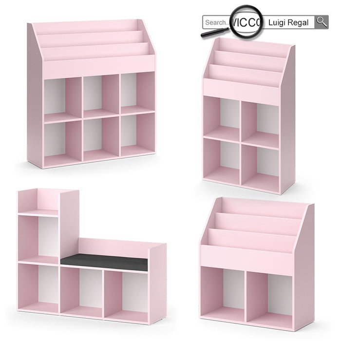 Vicco Libreria bambini rosa 72 x 79 cm con 2 scatole pieghevoli (cane, gatto)