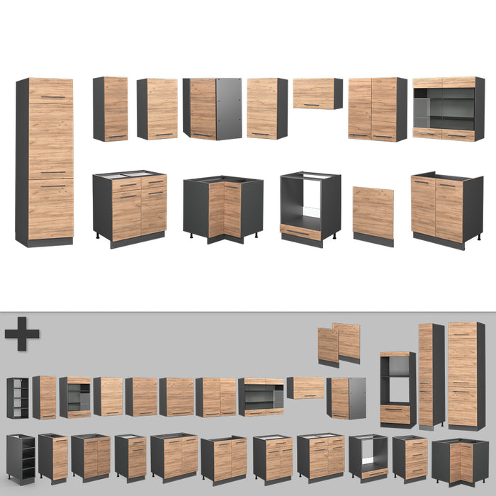 Vicco Cucina angolare completa Quercia dorata/antracite 227 x 287 cm , PL Rovere