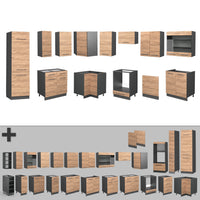 Vicco Cucina angolare completa Quercia dorata/antracite 227 x 60 cm senza piano di lavoro