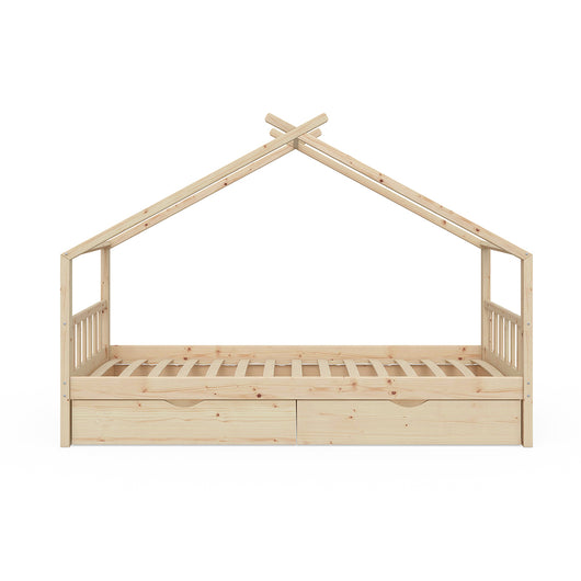 Vitalispa Letto montessori bambini Legno naturale 90x200 cm con 2 cassetti