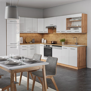 Vicco Cucina angolare completa Bianco lucido/oro power oak 227 x 287 cm , PL Marmo