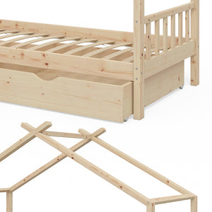 Vitalispa Letto montessori bambini Legno naturale 90x200 cm con 2 cassetti