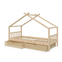 Vitalispa Letto montessori bambini Legno naturale 90x200 cm con 2 cassetti