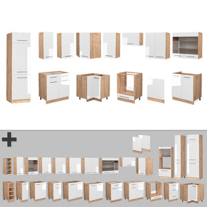 Vicco Cucina angolare completa Bianco lucido/oro power oak 227 x 60 cm senza piano di lavoro