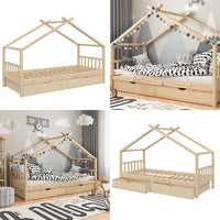 Vitalispa Letto montessori bambini Legno naturale 90x200 cm con 2 cassetti