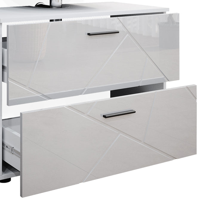 Vicco Set mobili bagno Bianco lucido 3 parti, con cassettiera e mobile midi