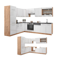 Vicco Cucina angolare completa Bianco lucido/oro power oak 227 x 287 cm , PL Antracite