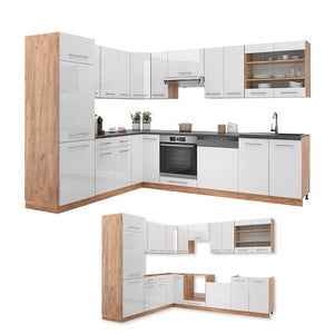 Vicco Cucina angolare completa Bianco lucido/oro power oak 227 x 287 cm , PL Rovere
