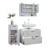 Vicco Set mobili bagno Bianco lucido 3 parti, con cassettiera e mobile midi