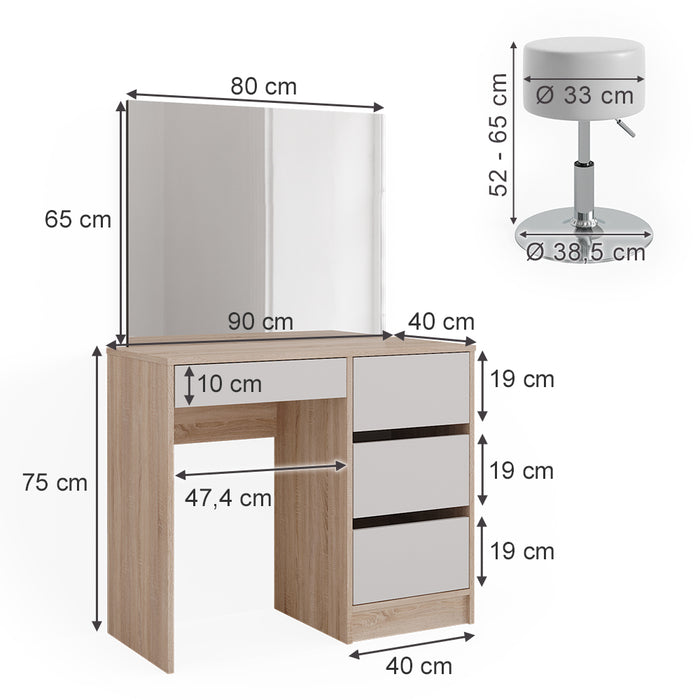 Vicco Tavolo da toeletta Sonoma 40 cm con sgabello