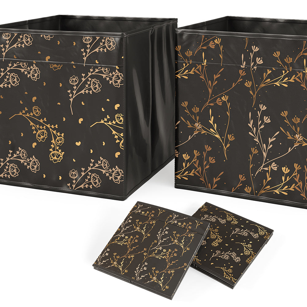 Vicco Scatola pieghevole Nero/oro (floreale) 30 x 30 cm Set di 2 Opzione2