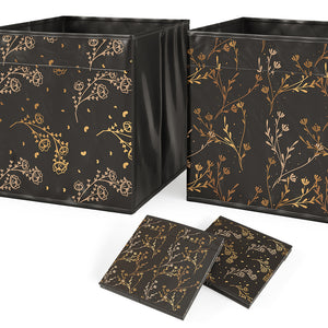Vicco Scatola pieghevole Nero/oro (floreale) 30 x 30 cm Set di 2 Opzione2