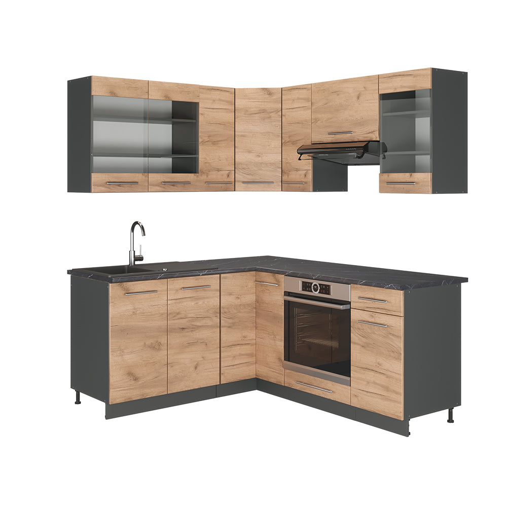 Vicco Cucina angolare completa Quercia dorata/antracite 160 x 190 cm , PL Antracite
