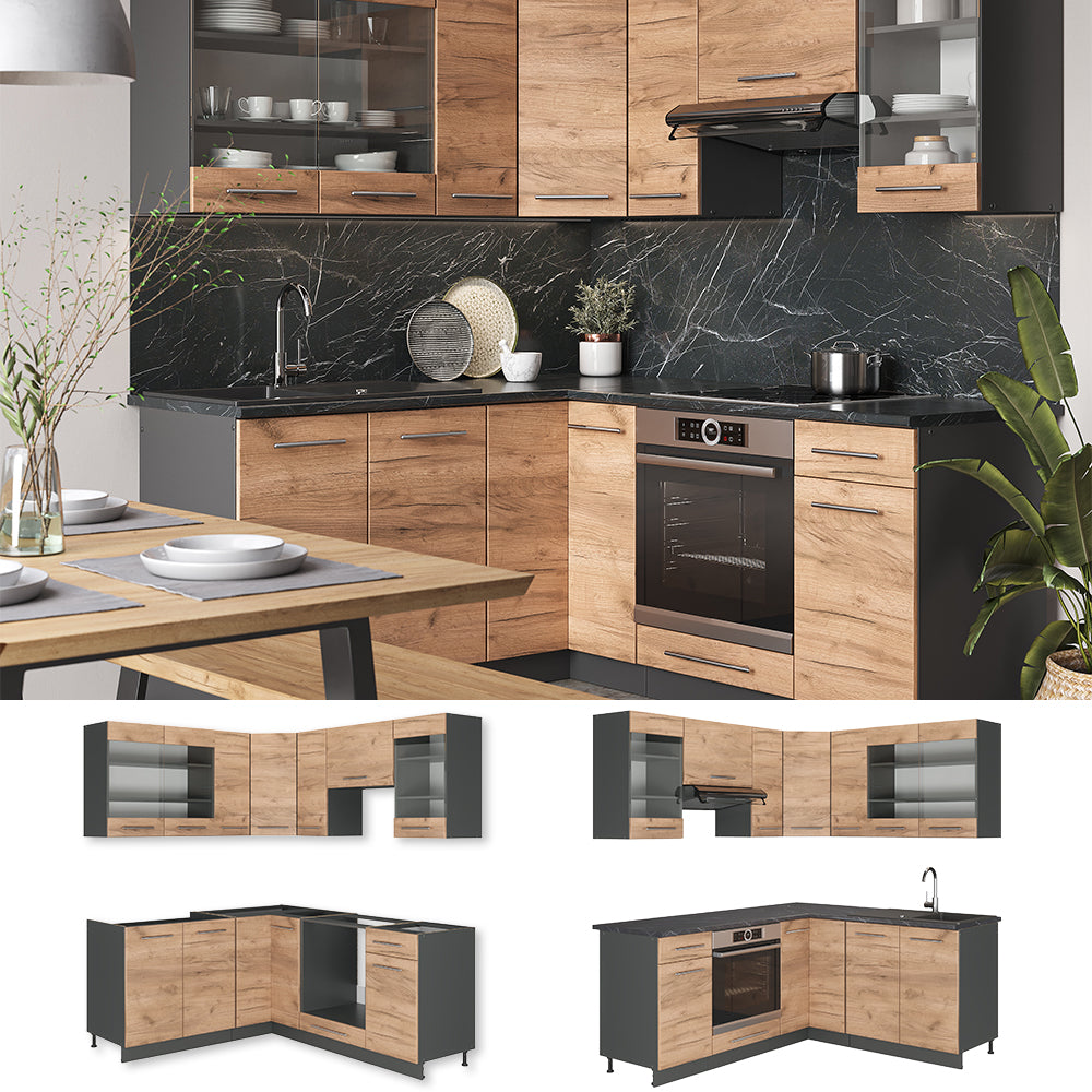Vicco Cucina angolare completa Quercia dorata/antracite 160 x 190 cm , PL Marmo