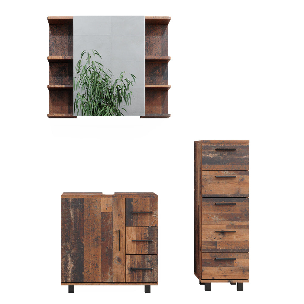 Vicco Set di mobili da bagno Rovere rustico 3 parti, con mobile midi