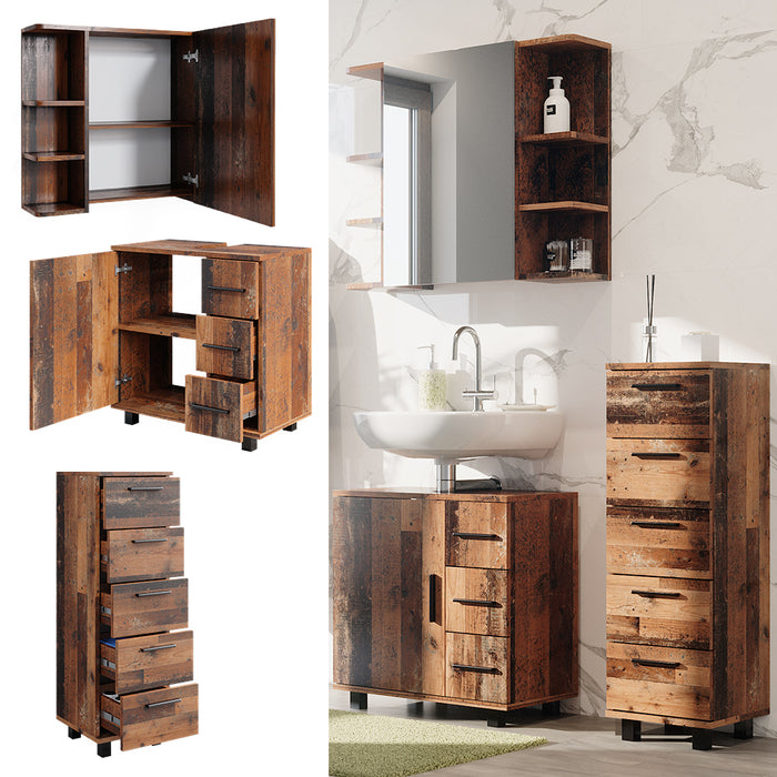 Vicco Set di mobili da bagno Rovere rustico 3 parti, con mobile midi