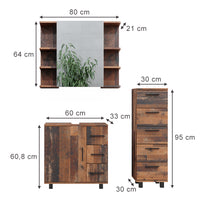 Vicco Set di mobili da bagno Rovere rustico 3 parti, con mobile midi