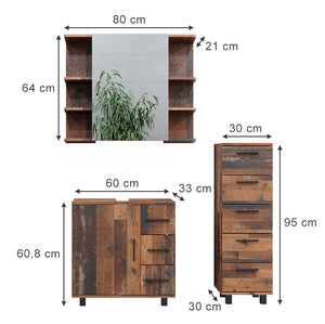 Vicco Set di mobili da bagno Rovere rustico 3 parti, con mobile midi