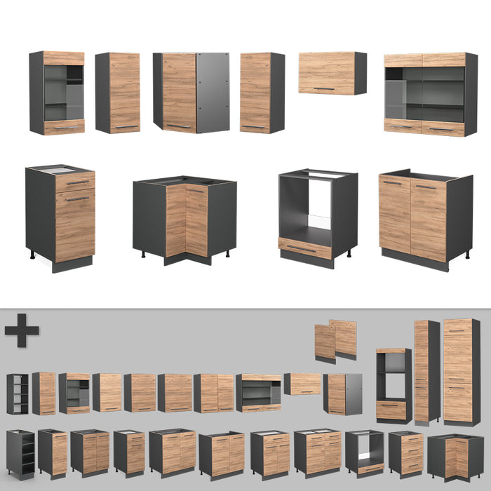 Vicco Cucina angolare completa Quercia dorata/antracite 160 x 190 cm , PL Antracite