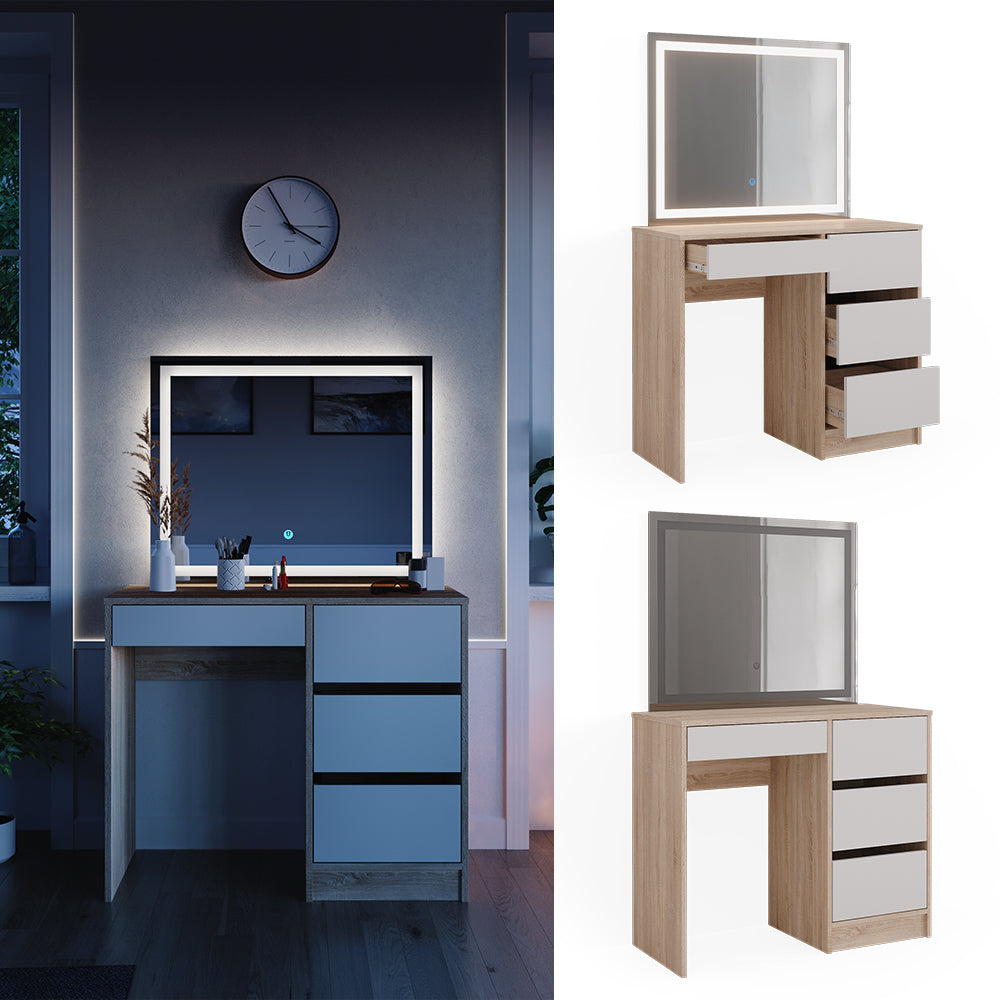 Vicco Tavolo da toeletta Sonoma 40 cm con specchio a LED