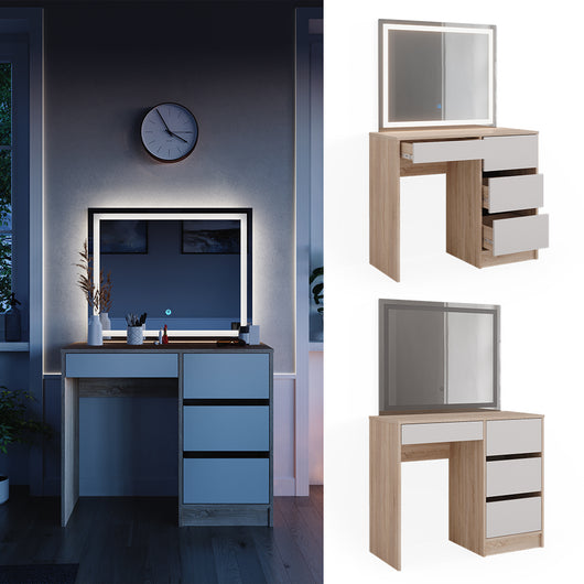 Vicco Tavolo da toeletta Sonoma 40 cm con specchio a LED