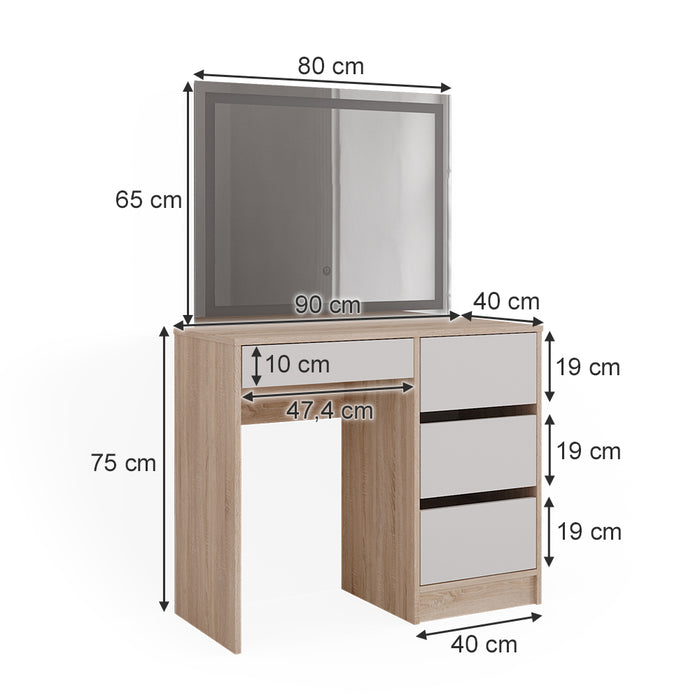 Vicco Tavolo da toeletta Sonoma 40 cm con specchio a LED