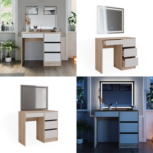 Vicco Tavolo da toeletta Sonoma 40 cm con specchio a LED