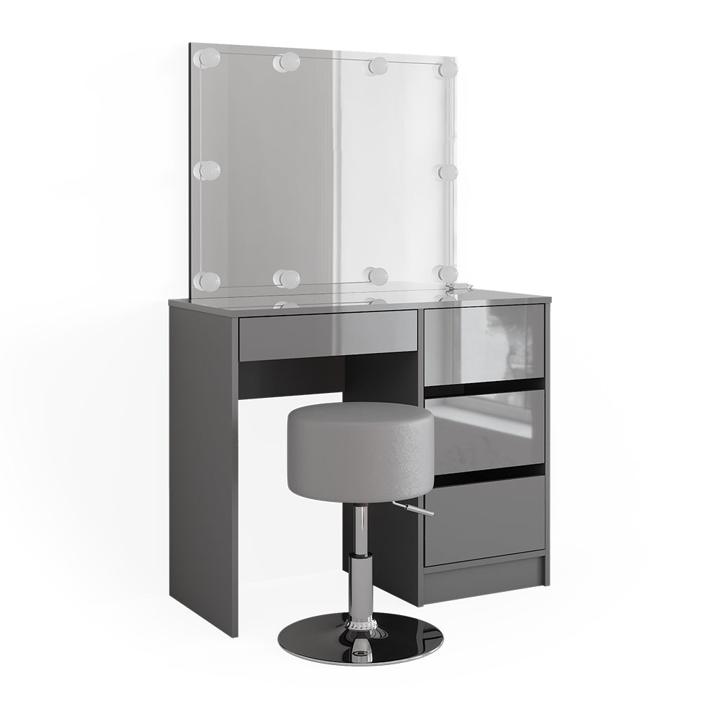 Vicco Tavolo da toeletta Grigio 40 cm con illuminazione a LED e sgabello