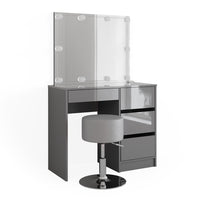 Vicco Tavolo da toeletta Grigio 40 cm con illuminazione a LED e sgabello