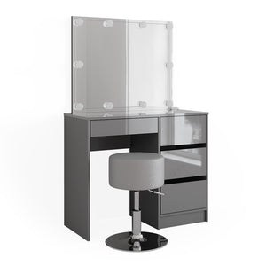 Vicco Tavolo da toeletta Grigio 40 cm con illuminazione a LED e sgabello