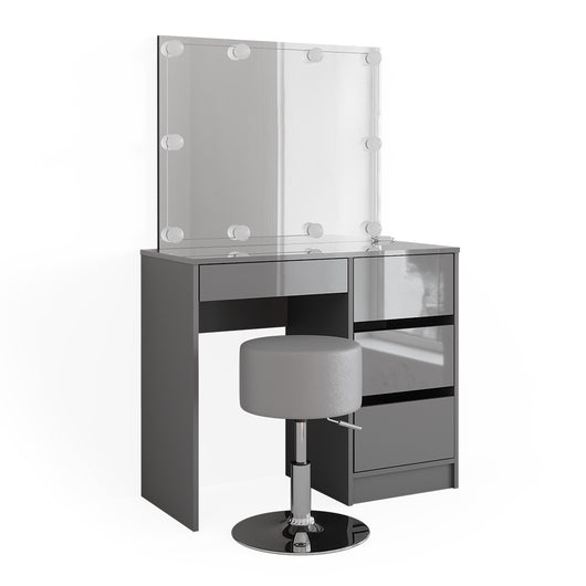 Vicco Tavolo da toeletta Grigio 40 cm con illuminazione a LED e sgabello