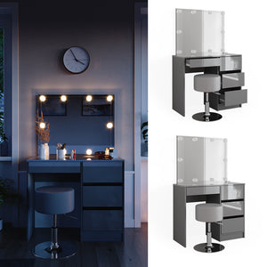 Vicco Tavolo da toeletta Grigio 40 cm con illuminazione a LED e sgabello