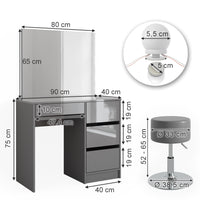 Vicco Tavolo da toeletta Grigio 40 cm con illuminazione a LED e sgabello