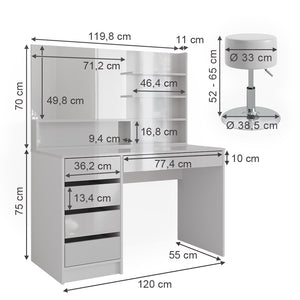 Vicco Tavolo da toeletta Bianco 55 cm con sgabello