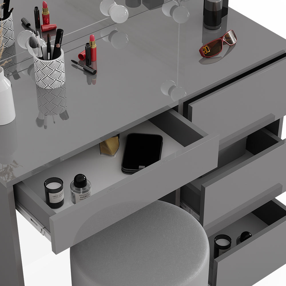 Vicco Tavolo da toeletta Grigio 40 cm con illuminazione a LED e sgabello