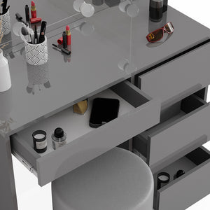 Vicco Tavolo da toeletta Grigio 40 cm con illuminazione a LED e sgabello