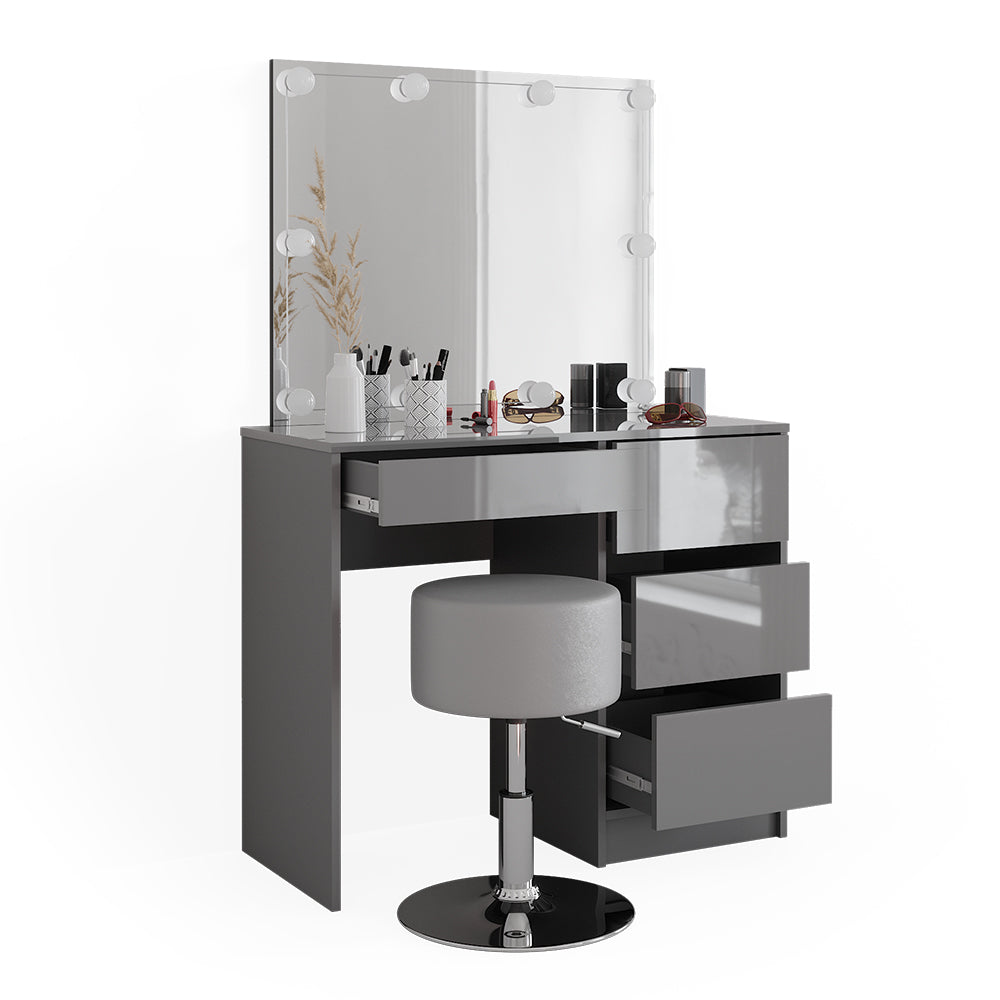 Vicco Tavolo da toeletta Grigio 40 cm con illuminazione a LED e sgabello