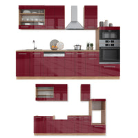 Vicco Cucina componibile Bordeaux lucido/rovere dorato 300 cm con armadio alto, PL Marmo