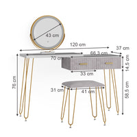 Vicco Tavolo da toeletta Grigio 120 cm con illuminazione LED e sgabello
