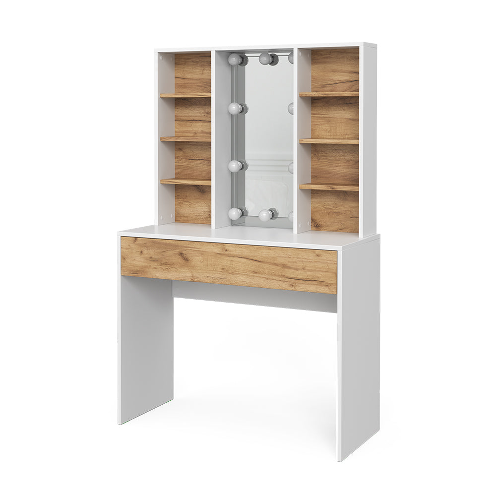 Vicco Tavolo da toeletta Quercia dorata/bianco 93 cm con illuminazione a LED