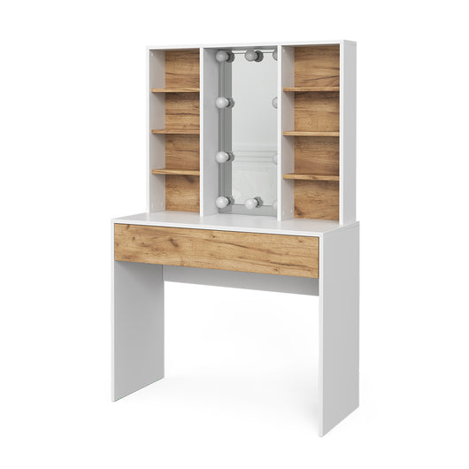 Vicco Tavolo da toeletta Quercia dorata/bianco 93 cm con illuminazione a LED