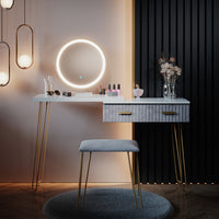 Vicco Tavolo da toeletta Grigio 120 cm con illuminazione LED e sgabello