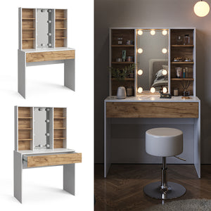 Vicco Tavolo da toeletta Quercia dorata/bianco 93 cm con illuminazione a LED