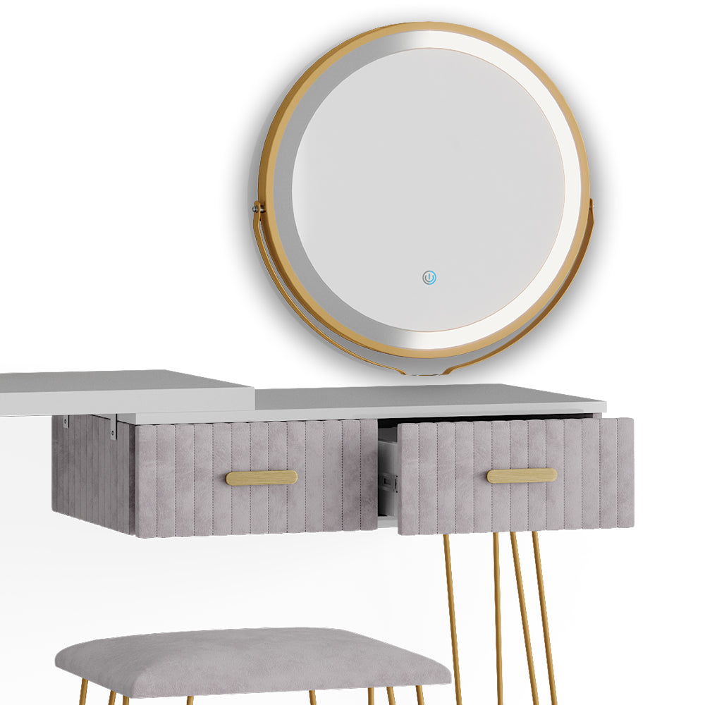 Vicco Tavolo da toeletta Grigio 120 cm con illuminazione LED e sgabello